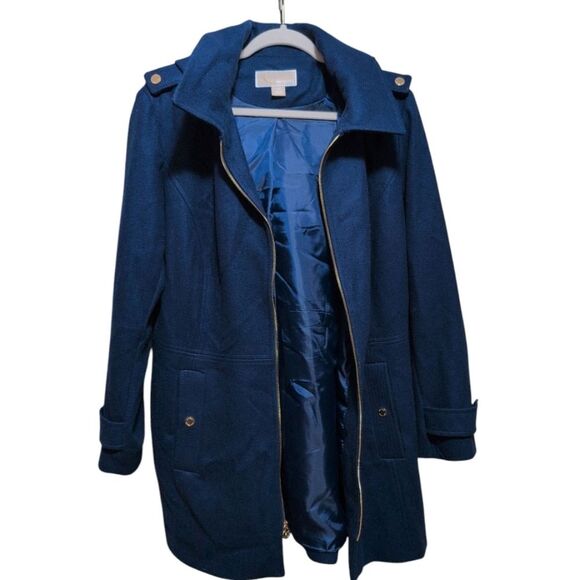 Michael Michael Kors blue Hooded zipper wool coat trench peacoat size 1X aviator - Picture 2 of 10